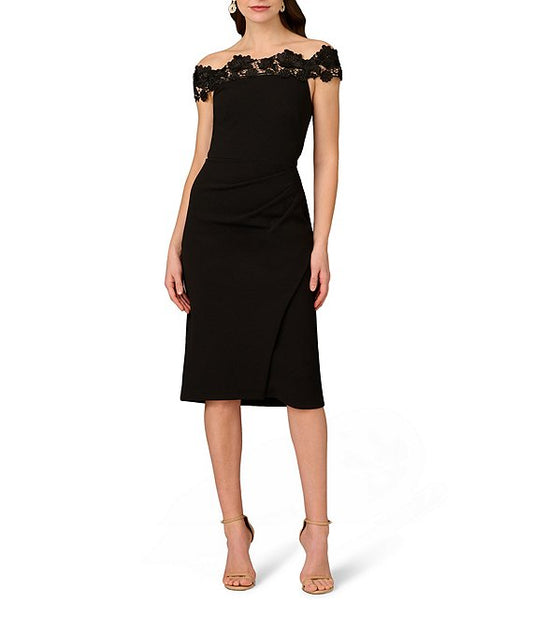 Floral appliqué off-shoulder midi cocktail dress Aidan Mattox MD1E209531