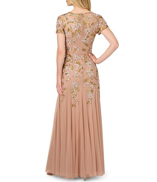 Adrianna Papell AP1E212960 Long Beaded Floral A Line Formal Dress