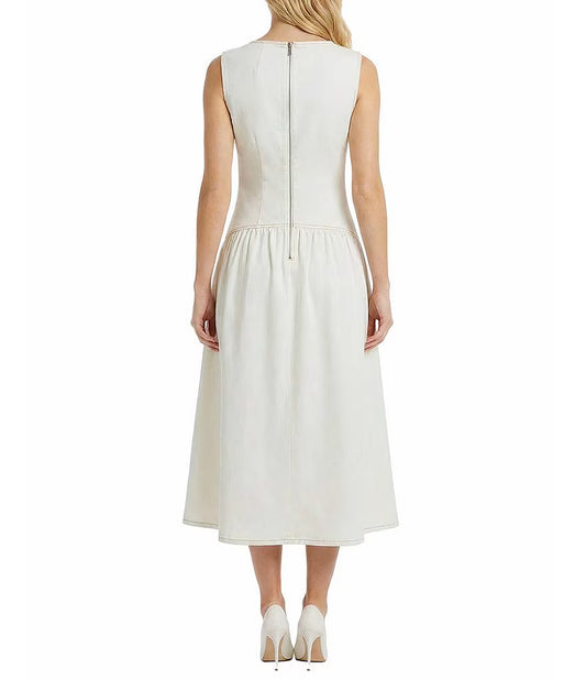 Maggy London Sleeveless Flare Shirt Dress in White G7091M