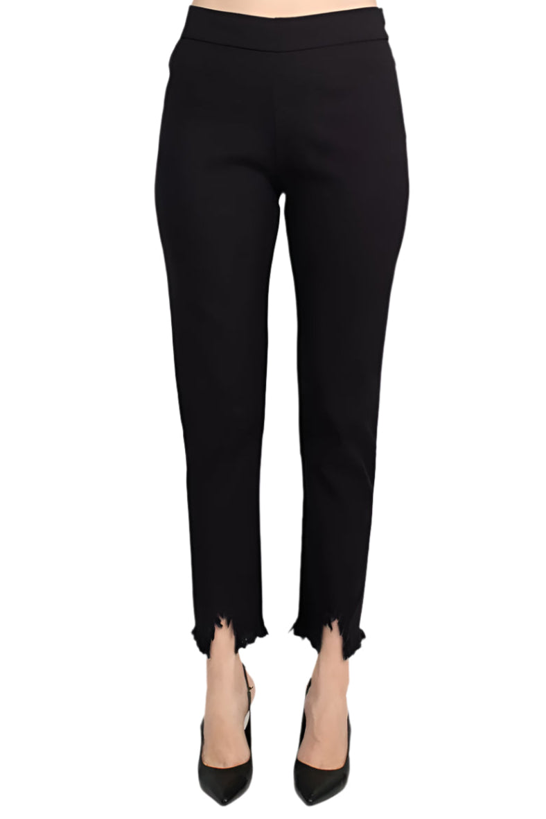 Alberto Makali Mid Waist Pull-On Size Zip Faux Pockets Shark Bite Hem Pant - BLACK - Front