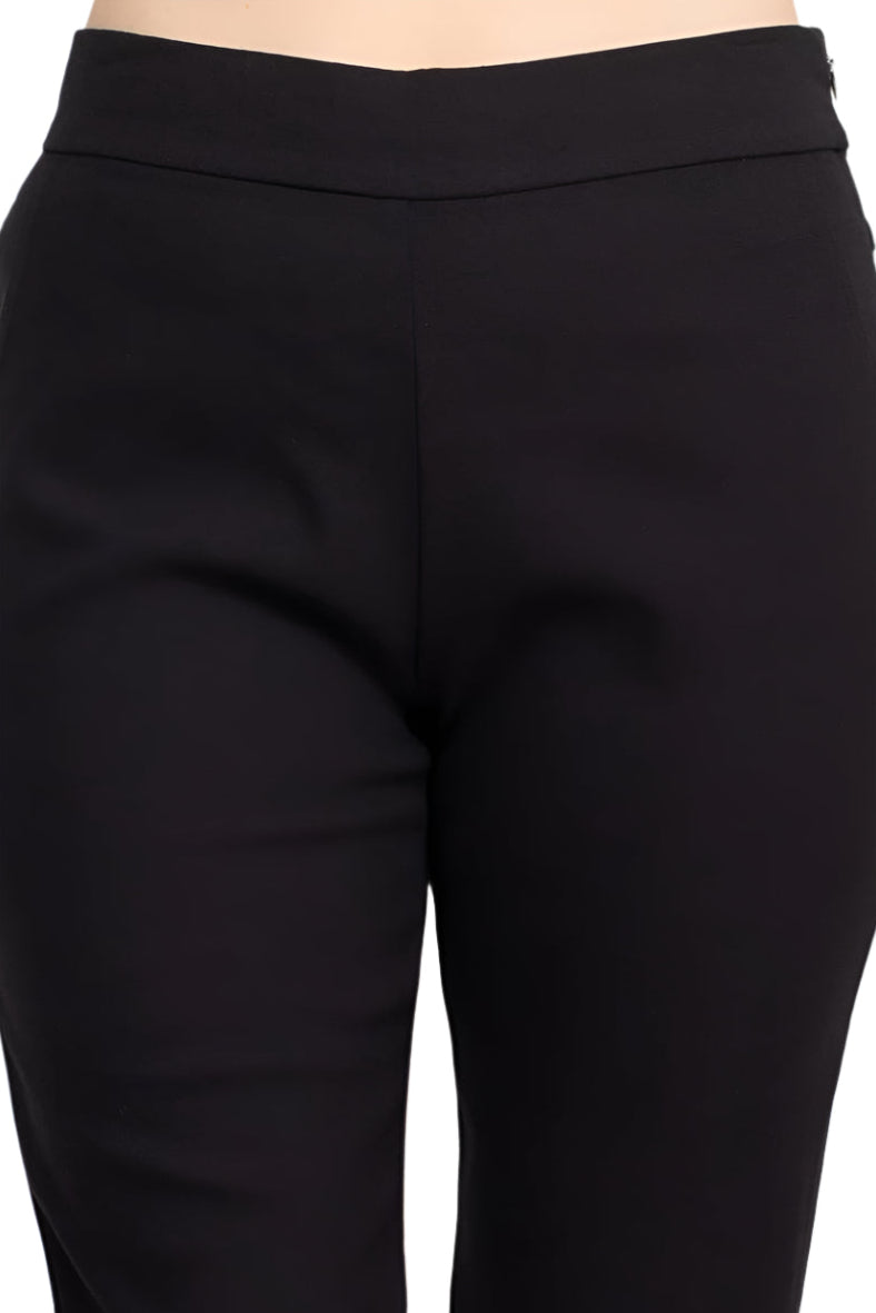 Alberto Makali Mid Waist Pull-On Size Zip Faux Pockets Shark Bite Hem Pant - BLACK - Fabric