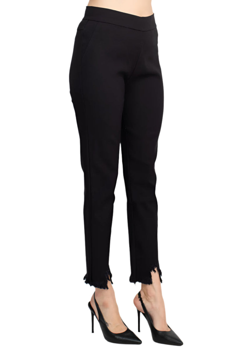 Alberto Makali Mid Waist Pull-On Size Zip Faux Pockets Shark Bite Hem Pant - BLACK - Side