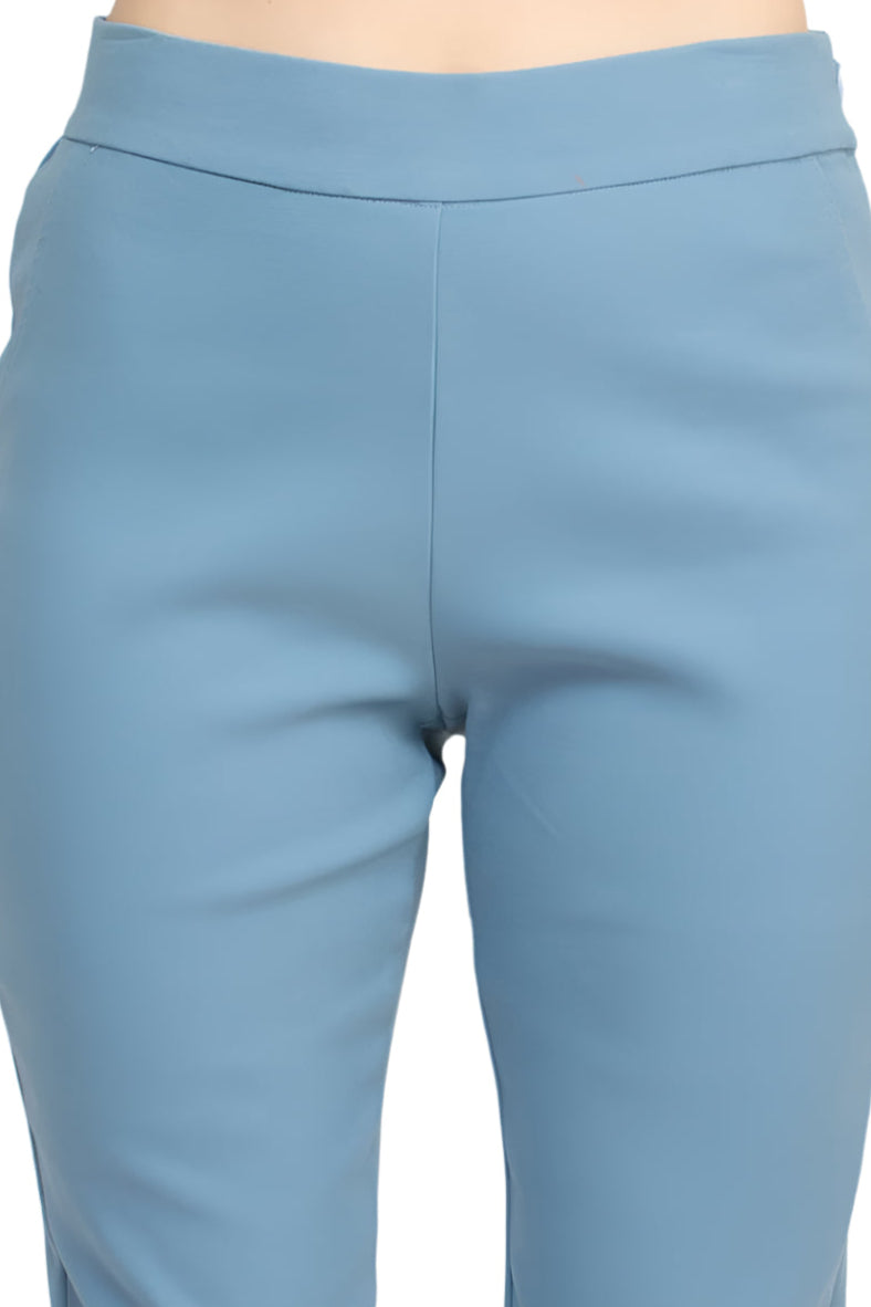 Alberto Makali Mid Waist Pull-On Size Zip Faux Pockets Shark Bite Hem Pant - DENIM - Fabric