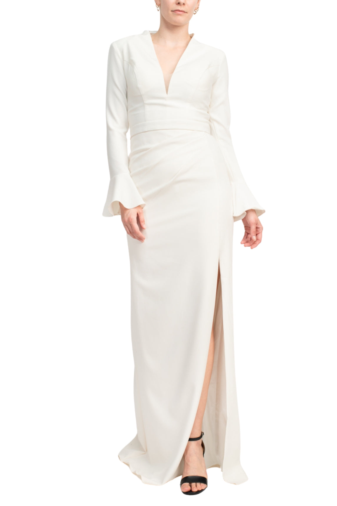 Jovani Crepe Long Sleeve V-Neck Side Slit Column Silhouette Gown