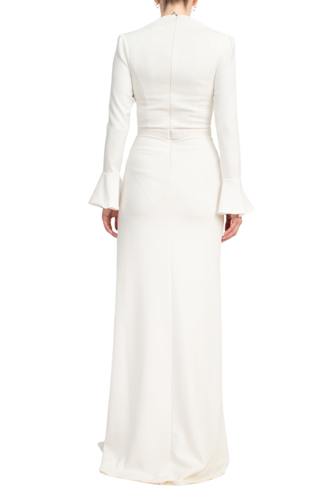 Jovani Crepe Long Sleeve V-Neck Side Slit Column Silhouette Gown