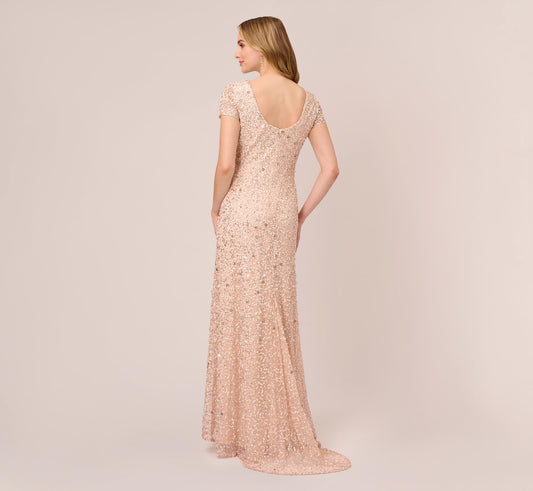 Jewel Neck Floor-Length Sequin Formal Sheath Gown Adrianna Papell 091874600