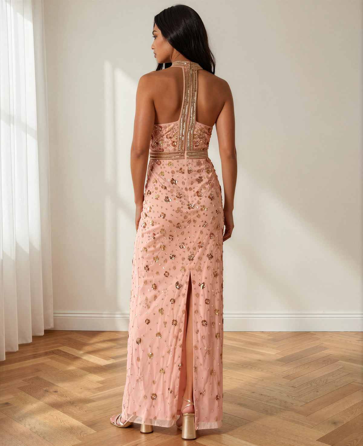 Beaded Plunge Halter Dress Adrianna Papell AP1E212713