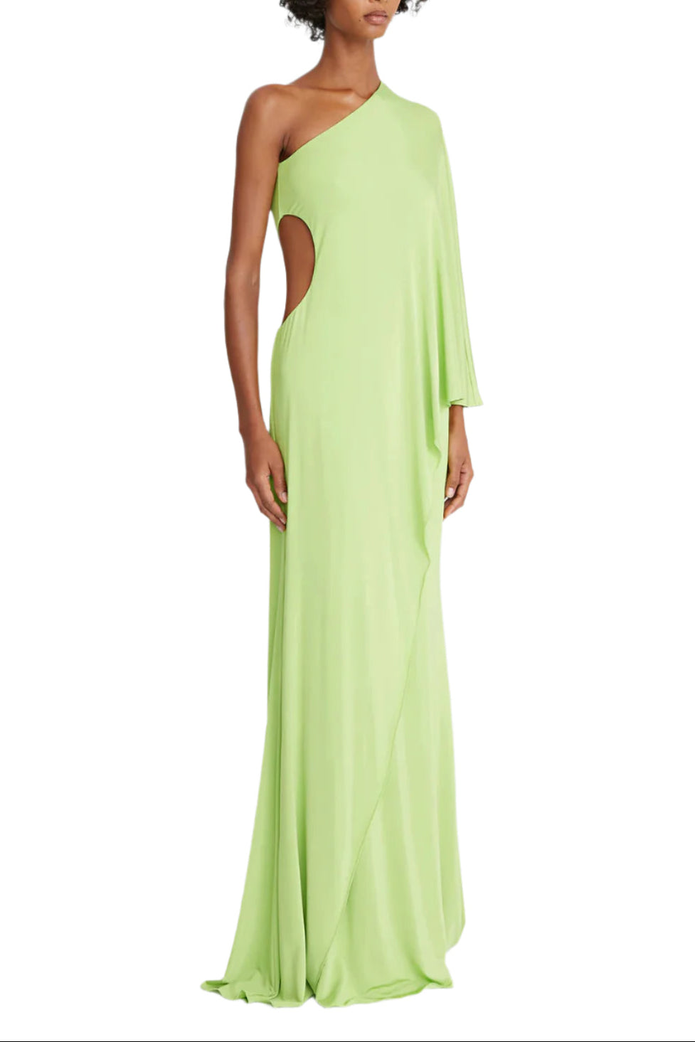 Halston One Shoulder Column Cascade Jersey Dress - NEON GREEN - Side