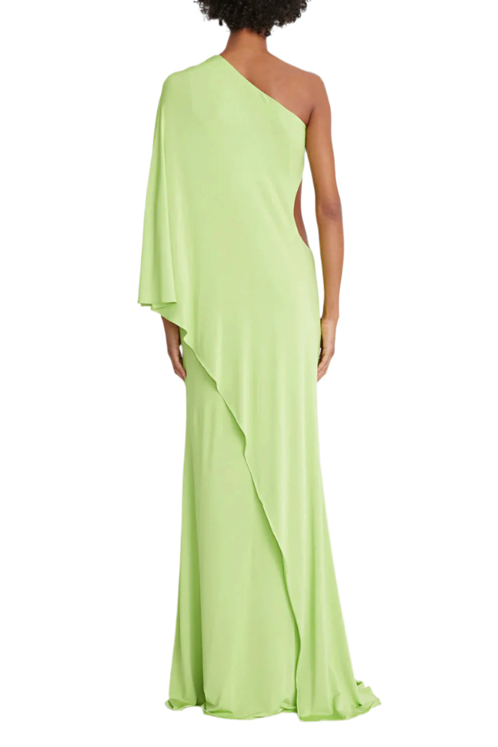 Halston One Shoulder Column Cascade Jersey Dress - NEON GREEN - Back