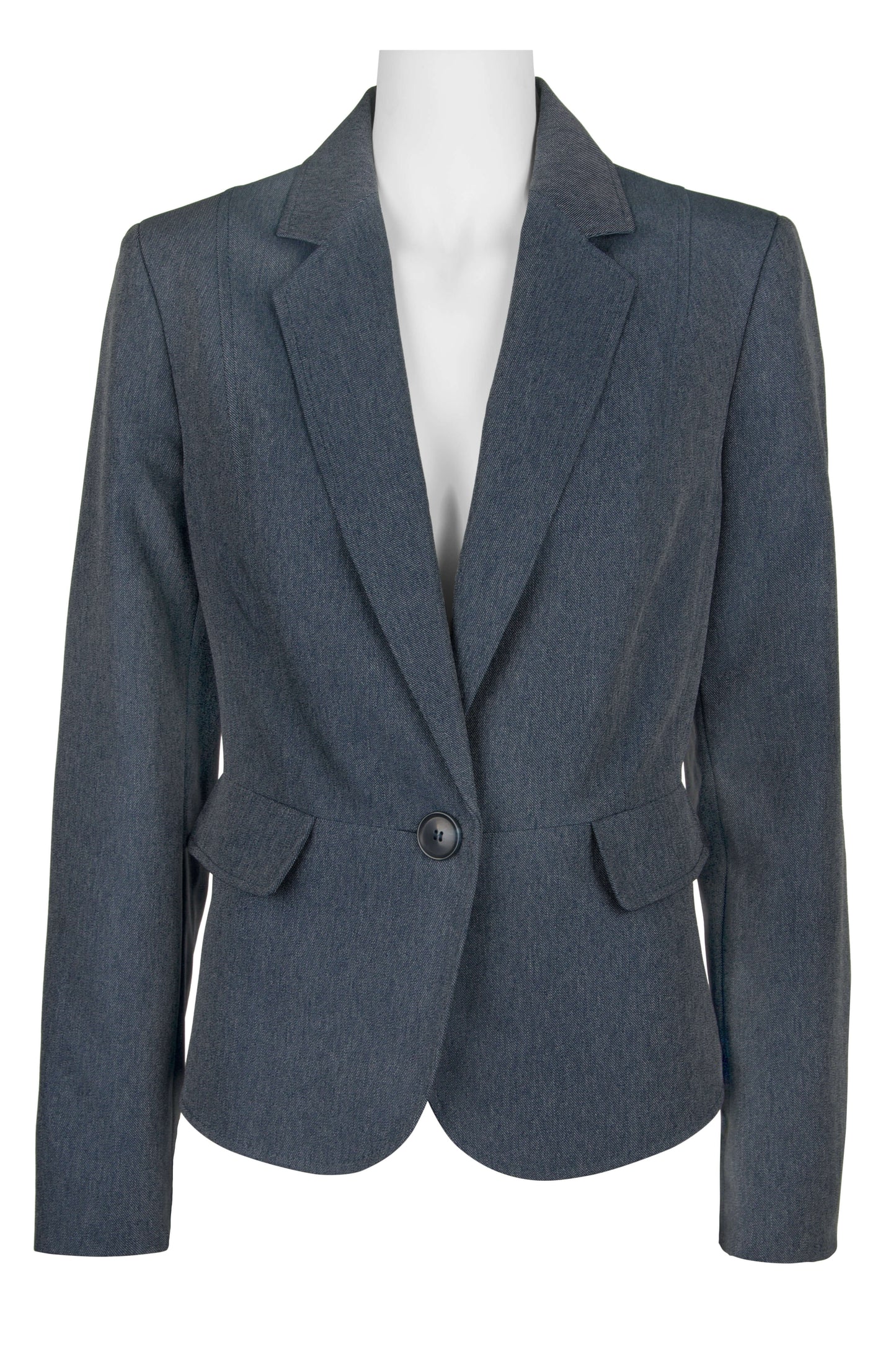 Evan Picone Knotched Collar Button Long Sleeve Twill Blazer - NAVY - front