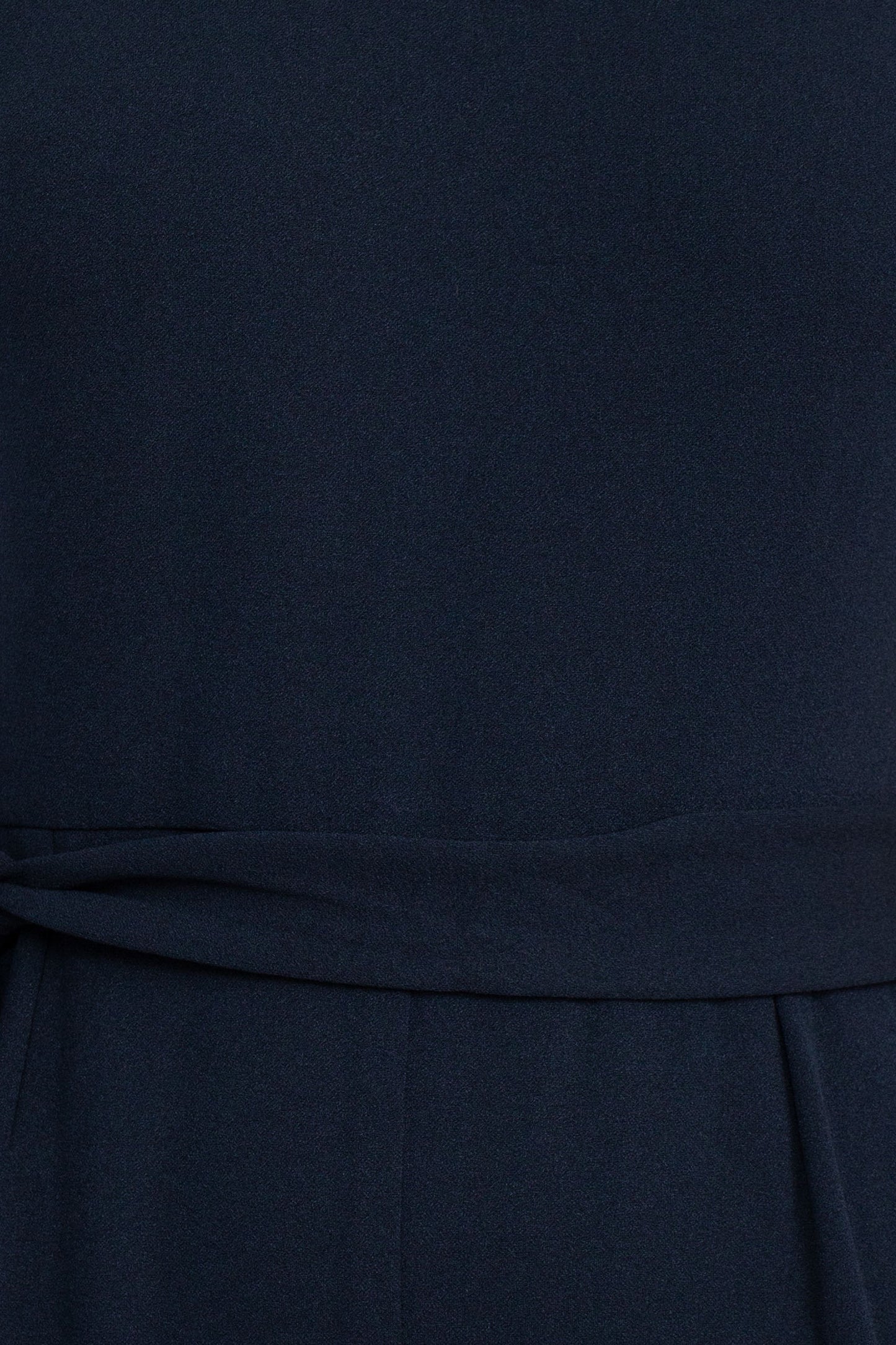 Nine West V-Neck Cap Sleeve Tie Waist Zipper Back Solid Crepe Jumpsuit with Pockets - NAVY - Fabric