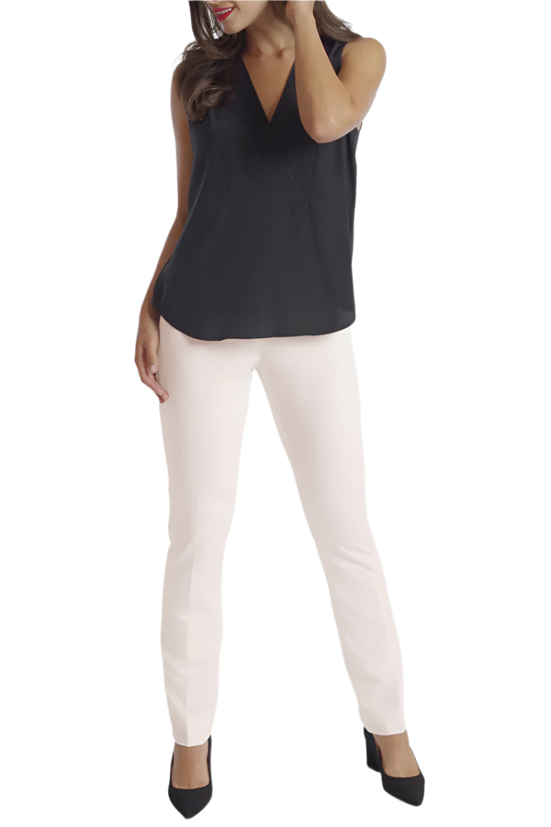 Peace of Cloth Mid Waist No Waistband Hook & Eye Zipper Closure Solid Straight Twill Pant - LACE - front view