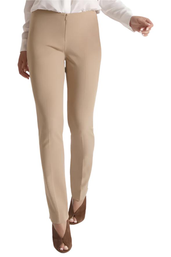 Peace of Cloth Mid Waist No Waistband Hook & Eye Zipper Closure Solid Straight Twill Pant - TAN - front