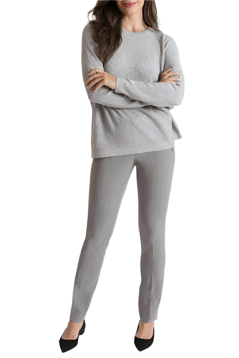 Peace of Cloth Mid Waist No Waistband Hook & Eye Zipper Closure Solid Straight Twill Pant - TIN - front view