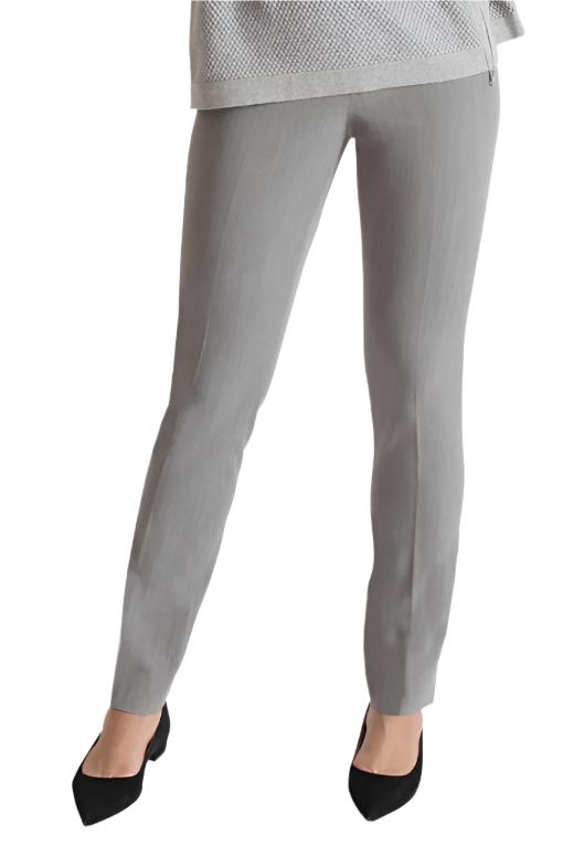 Peace of Cloth Mid Waist No Waistband Hook & Eye Zipper Closure Solid Straight Twill Pant - TIN - front