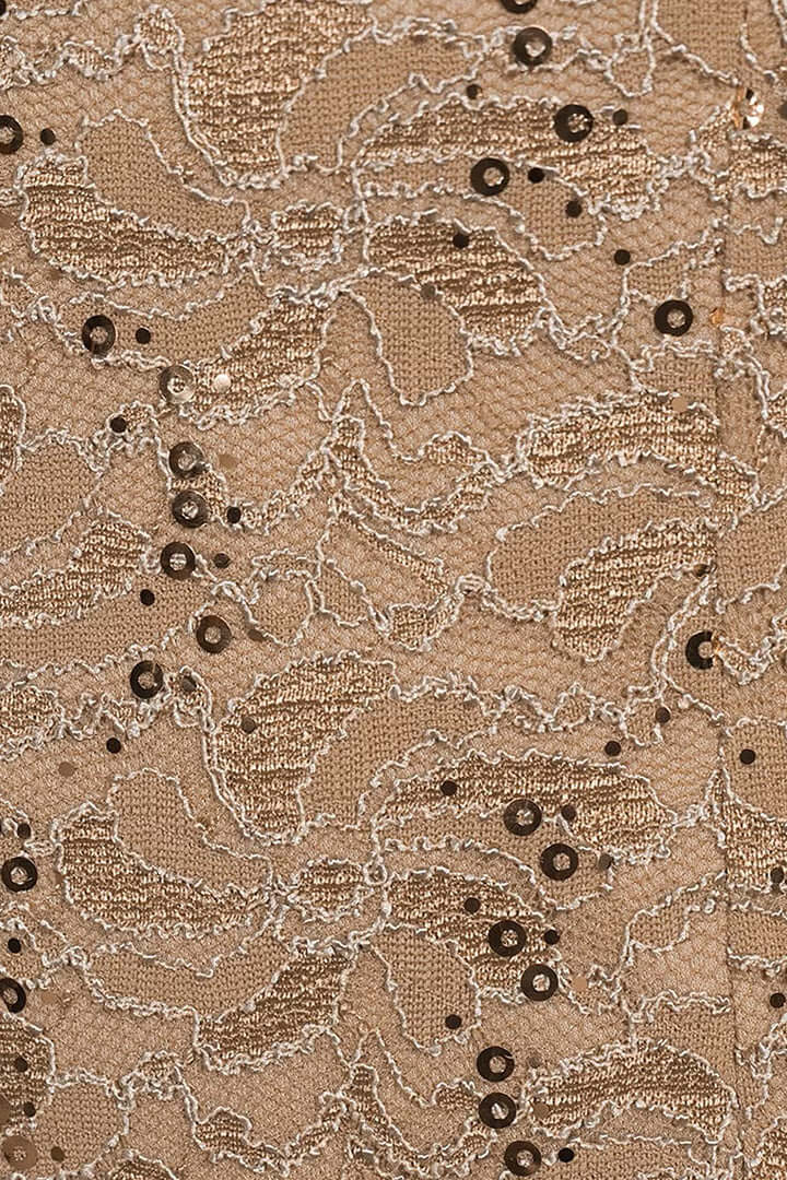 Alex Evenings Square Neck Sleeveless Bodycon Floral Lace Dress With 3/4 Sleeve Open Front Lace Jacket -CHAMPAGNE - Fabric