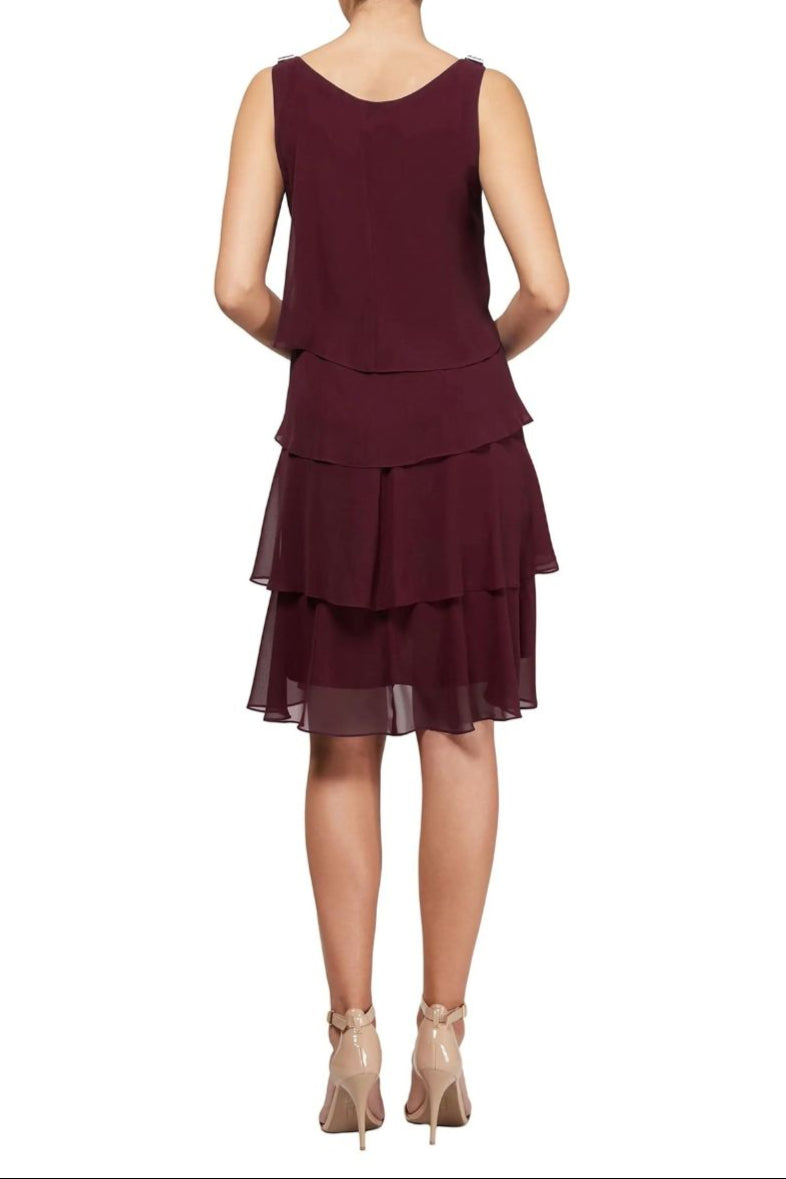 SL Fashion Scoop Neck Sleeveless Tulip Tier Barrel Pins Chiffon Dress - FIG - Back