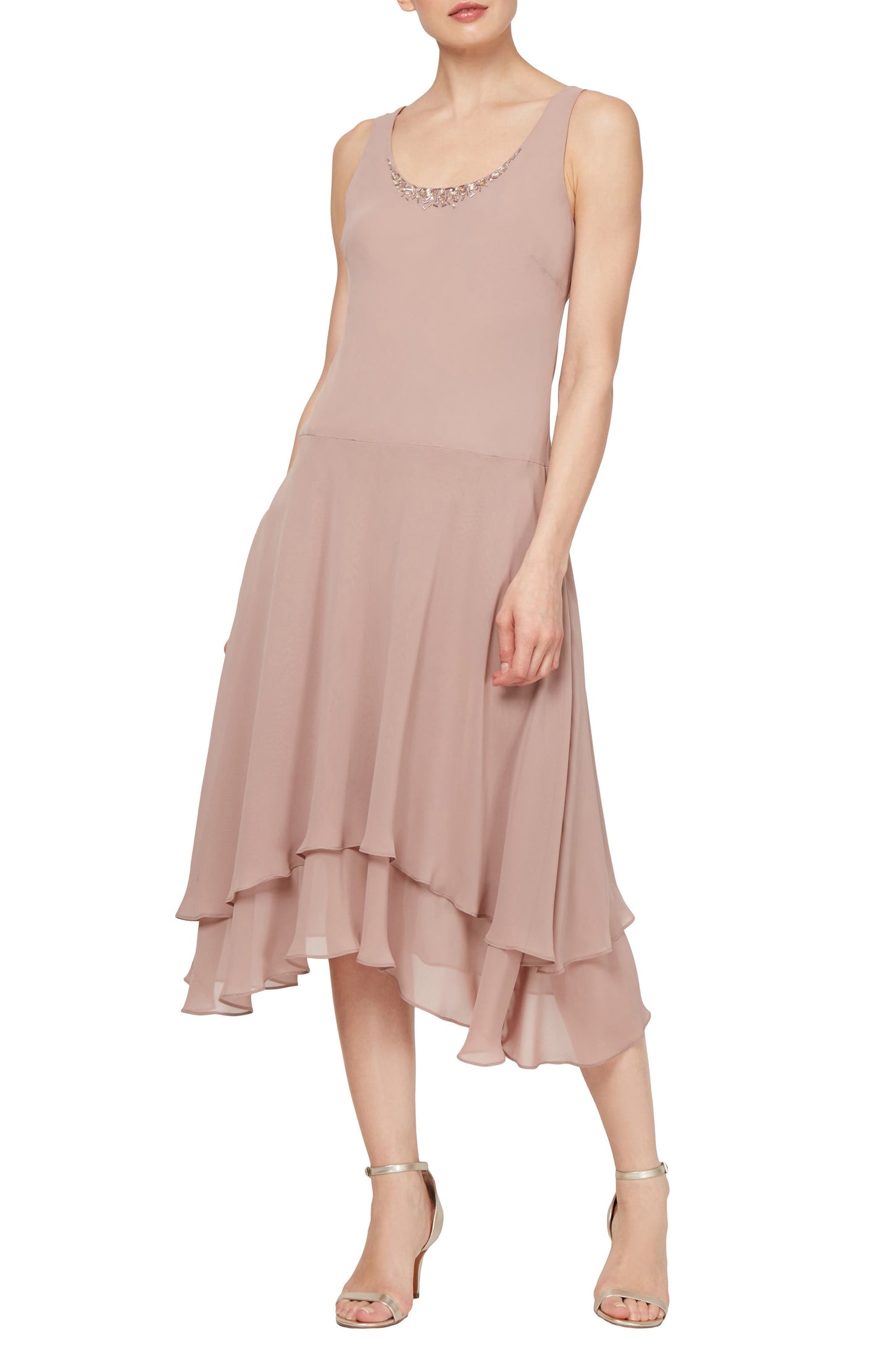 SL Fashion Beaded Trim Chiffon Dress Jacket Set