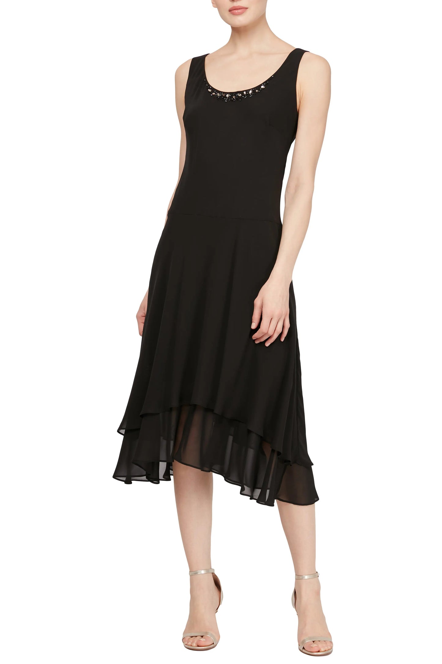 SL Fashion Beaded Trim Chiffon Dress Jacket Set