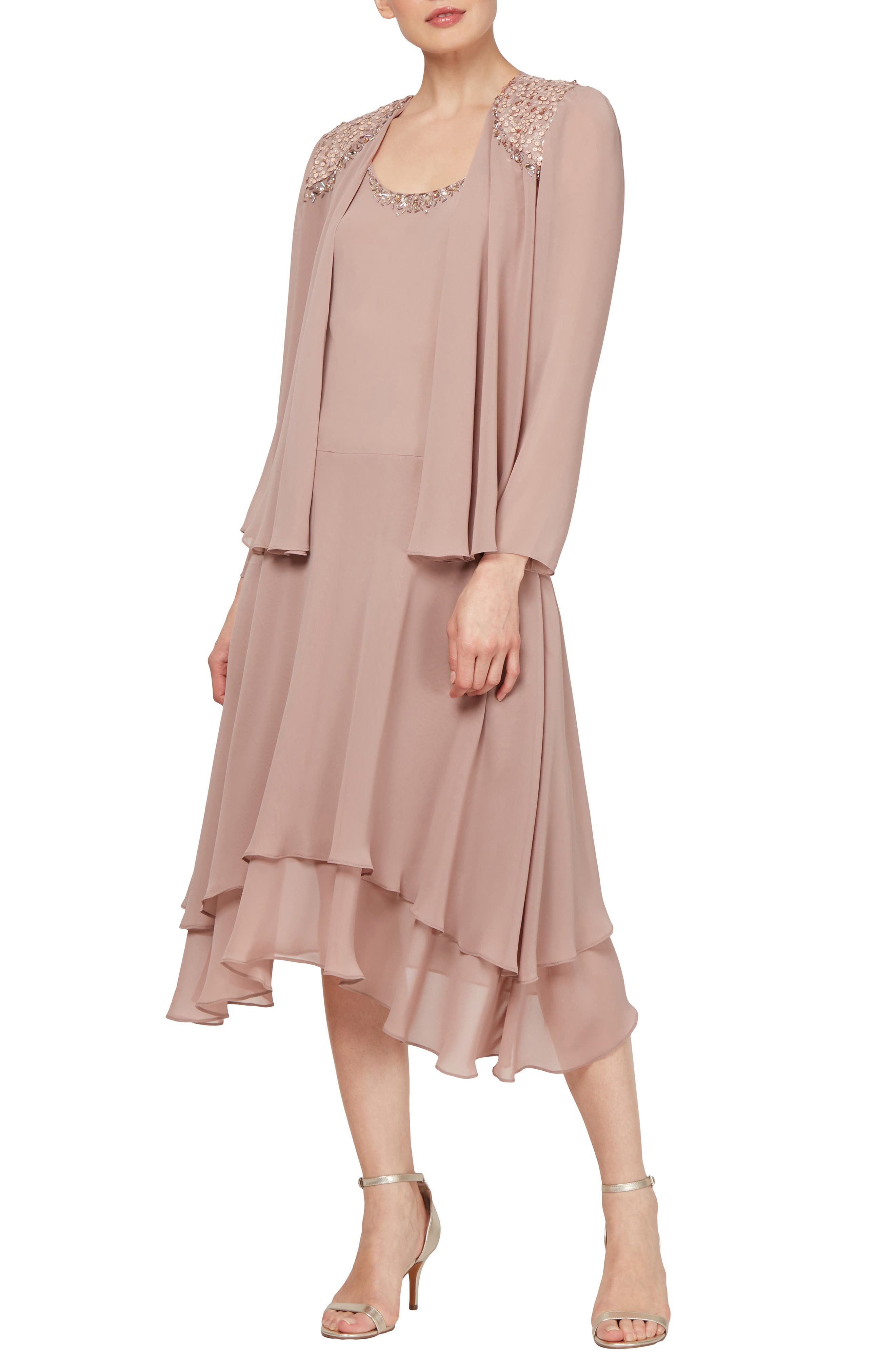 Chiffon Dress And Jacket Set 2026.Sl Fashion Beaded Trim Chiffon Dress Jacket Set | Available at ...