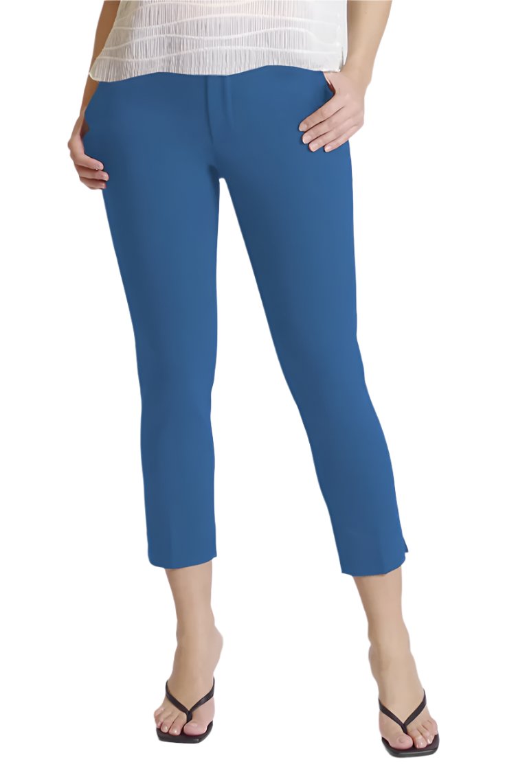 Peace of Cloth Mid Waist Zip Hook & Eye, Button Closure Solid Front Pockets Twill Pant - OCEAN - front