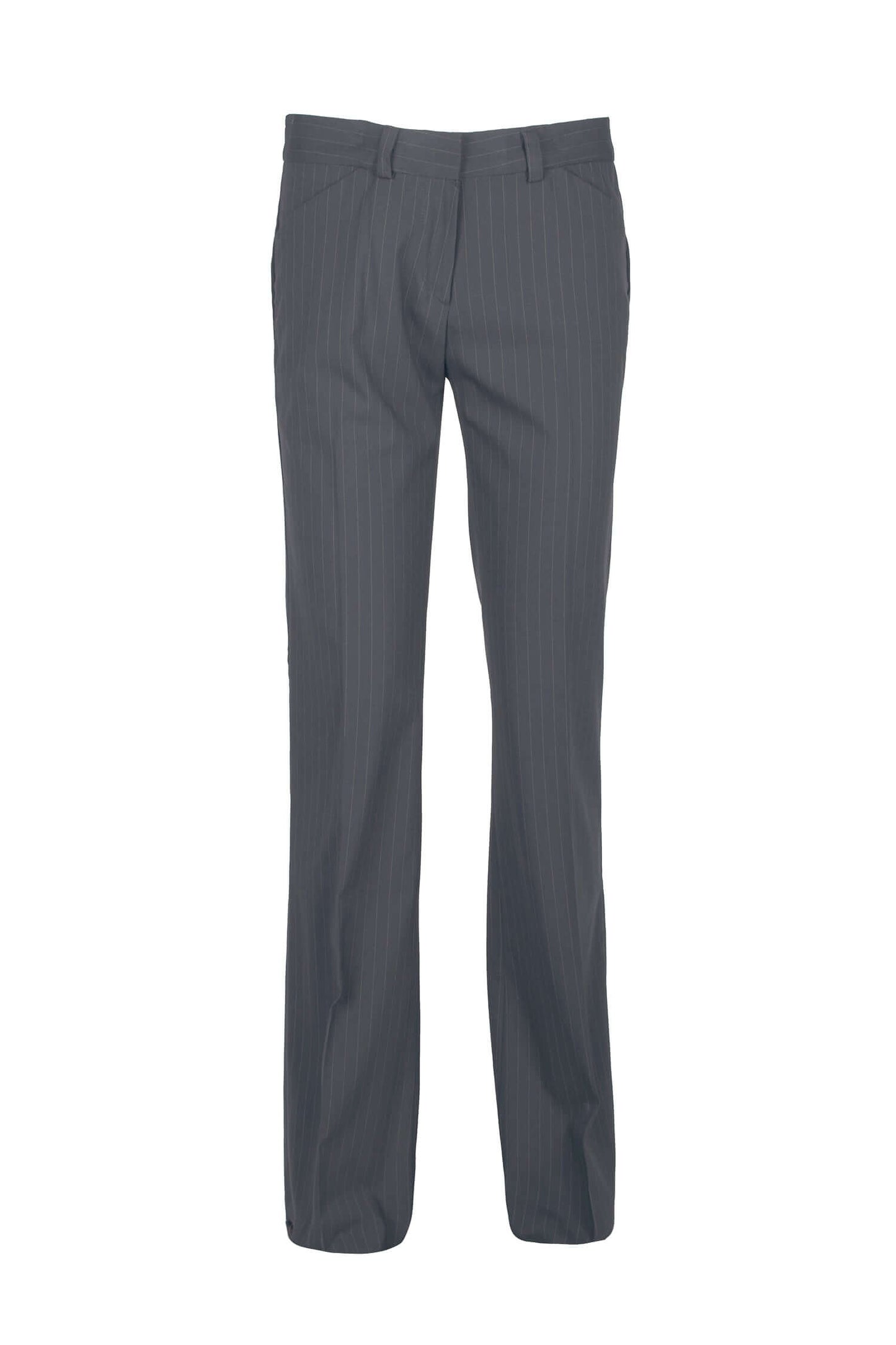 Mid Waist Belt Hoop Hook and Button Closure Zipper Pockets Straight Crepe Pants - BLK BRN THICK STRP - front