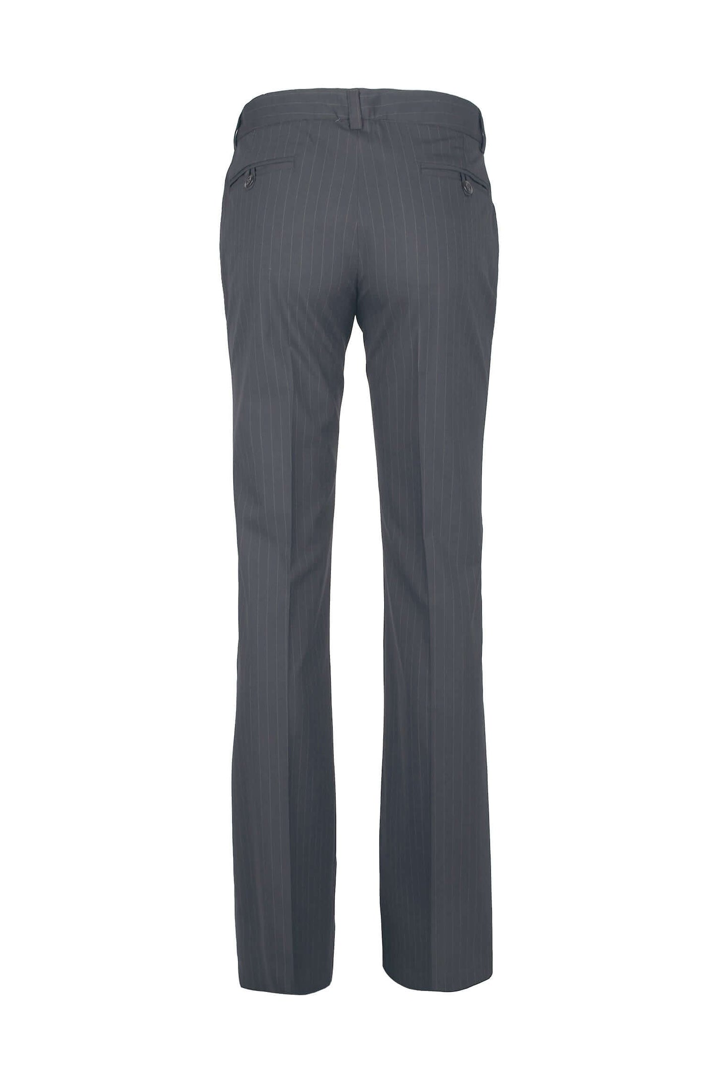 Mid Waist Belt Hoop Hook and Button Closure Zipper Pockets Straight Crepe Pants - BLK BRN THICK STRP - back