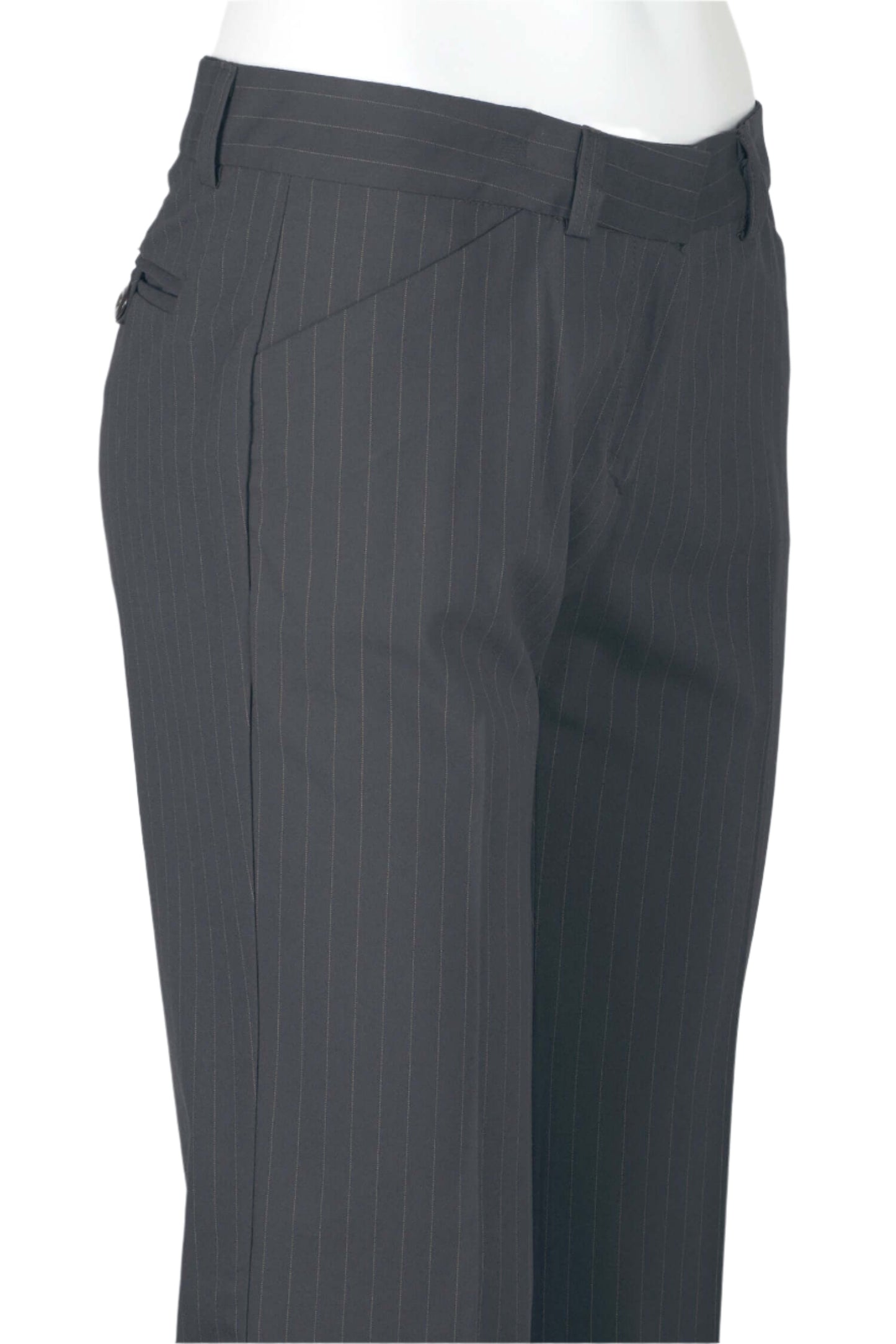 Mid Waist Belt Hoop Hook and Button Closure Zipper Pockets Straight Crepe Pants - BLK BRN THICK STRP - side