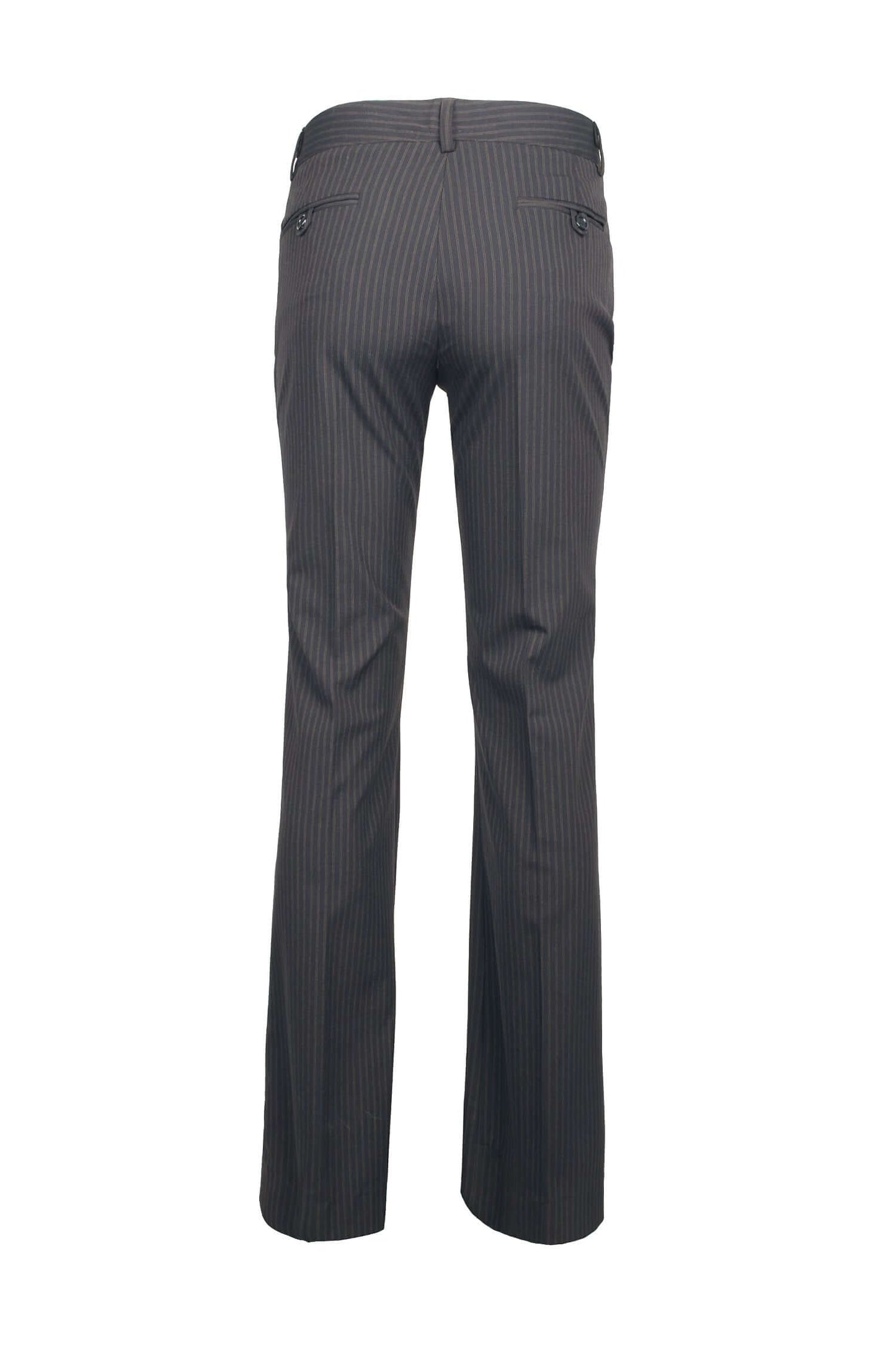 Mid Waist Belt Hoop Hook and Button Closure Zipper Pockets Straight Crepe Pants - BLK BRN THIN STRP - back