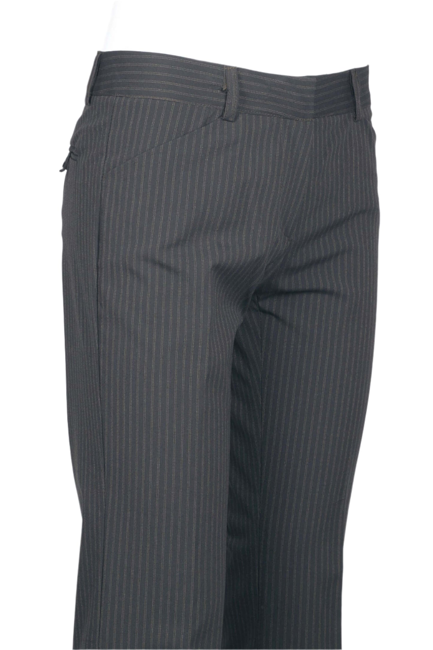Mid Waist Belt Hoop Hook and Button Closure Zipper Pockets Straight Crepe Pants - BLK BRN THIN STRP - side