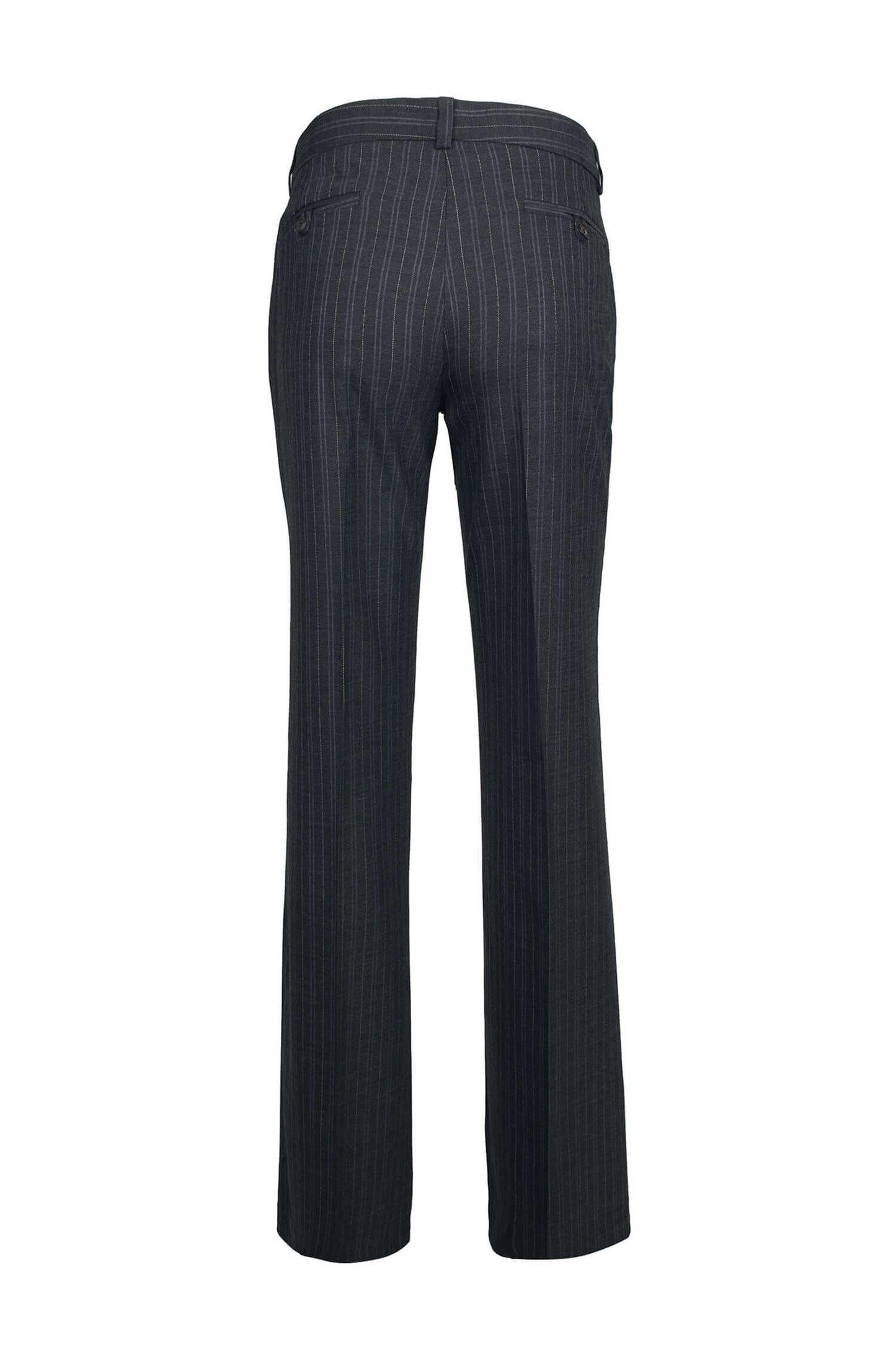 Mid Waist Belt Hoop Hook and Button Closure Zipper Pockets Straight Crepe Pants - GREY WHITE - back