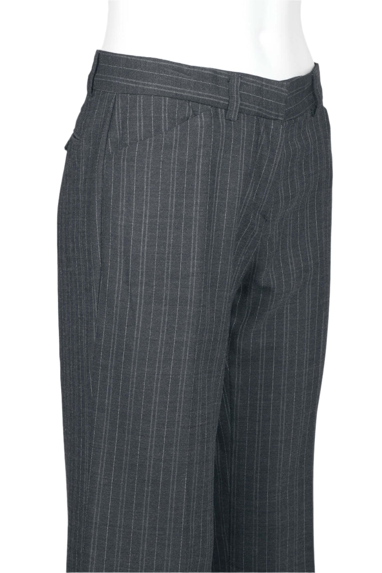 Mid Waist Belt Hoop Hook and Button Closure Zipper Pockets Straight Crepe Pants - GREY WHITE - SIDE