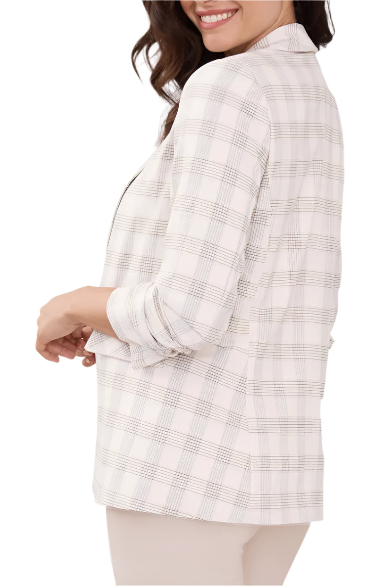 Peace of Cloth Lapel Collar Ruched Sleeve Plaid Crepe Blazer - CHARLESTON PLAID - SIDE