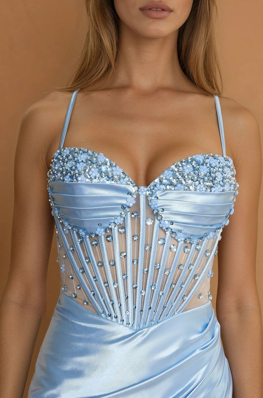 Floor Length Beaded Formal Corset Prom Dress