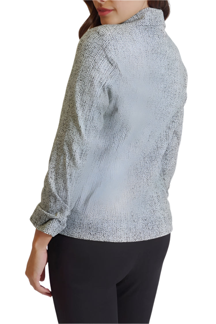 Peace of Cloth One Button Closure Ruched 3/4 Sleeve Welted Pockets Multi Print Crepe Jacket - TILE PRINT - BACK