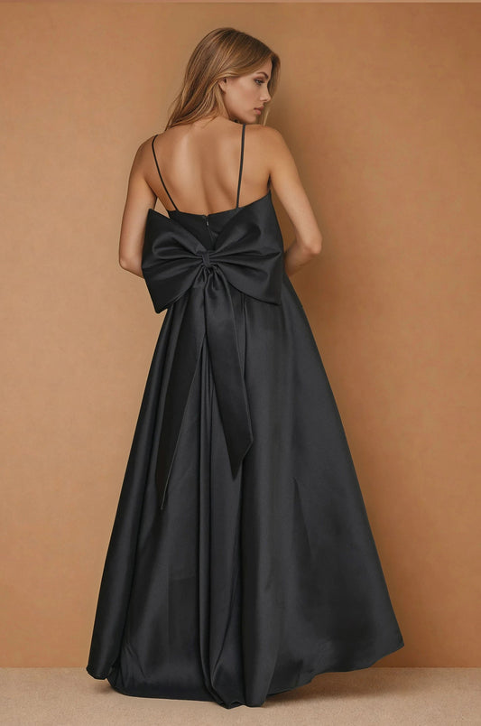 Prom Dresses Long Black Prom Ball Gown Bow Tie Back Black