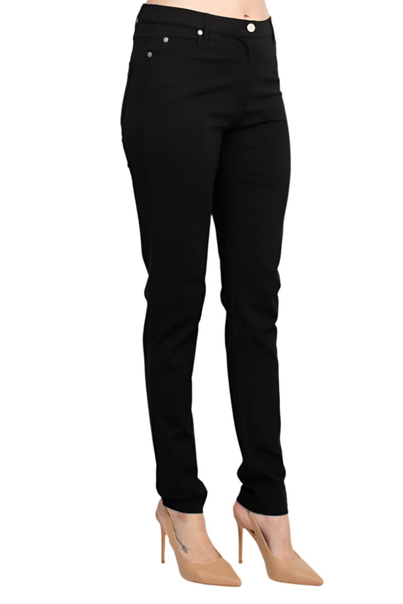 Alberto Makali Mid Waist Belt Hoop Zip Button Closure 5 Pocket Crepe Pant - BLACK - Side