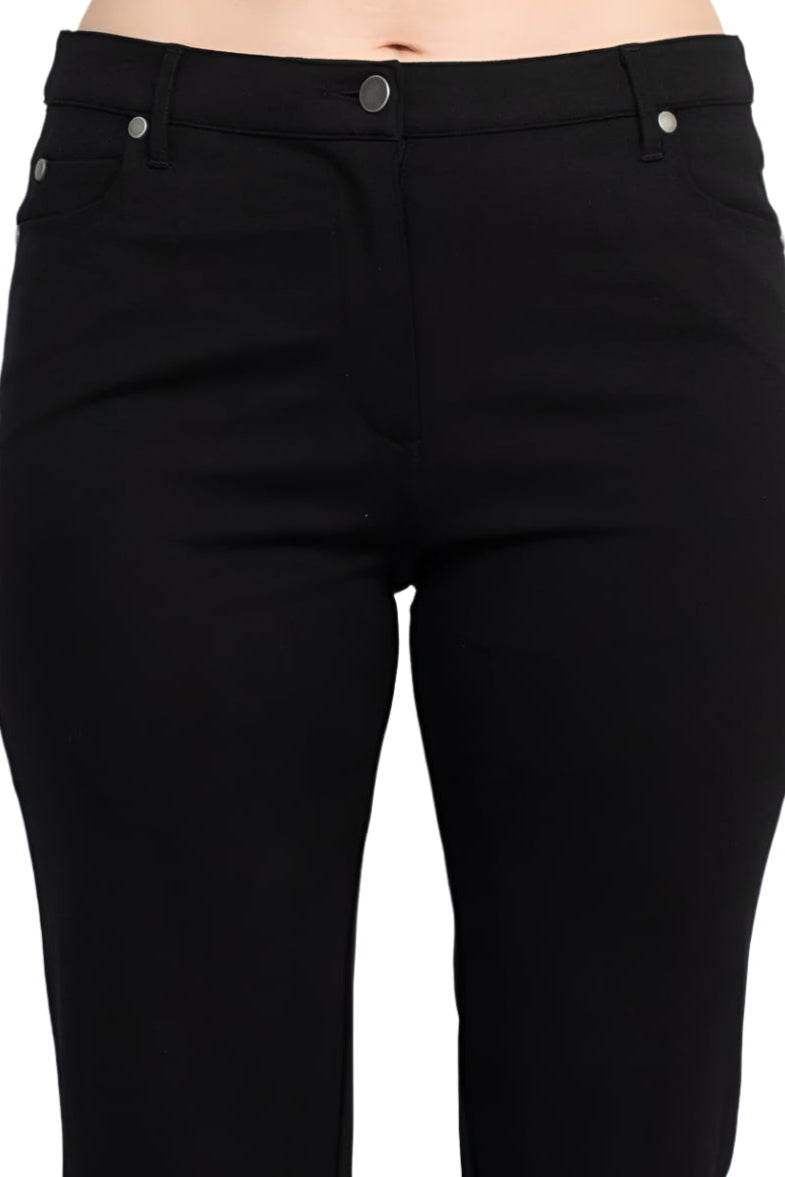 Alberto Makali Mid Waist Belt Hoop Zip Button Closure 5 Pocket Crepe Pant - BLACK - Fabric