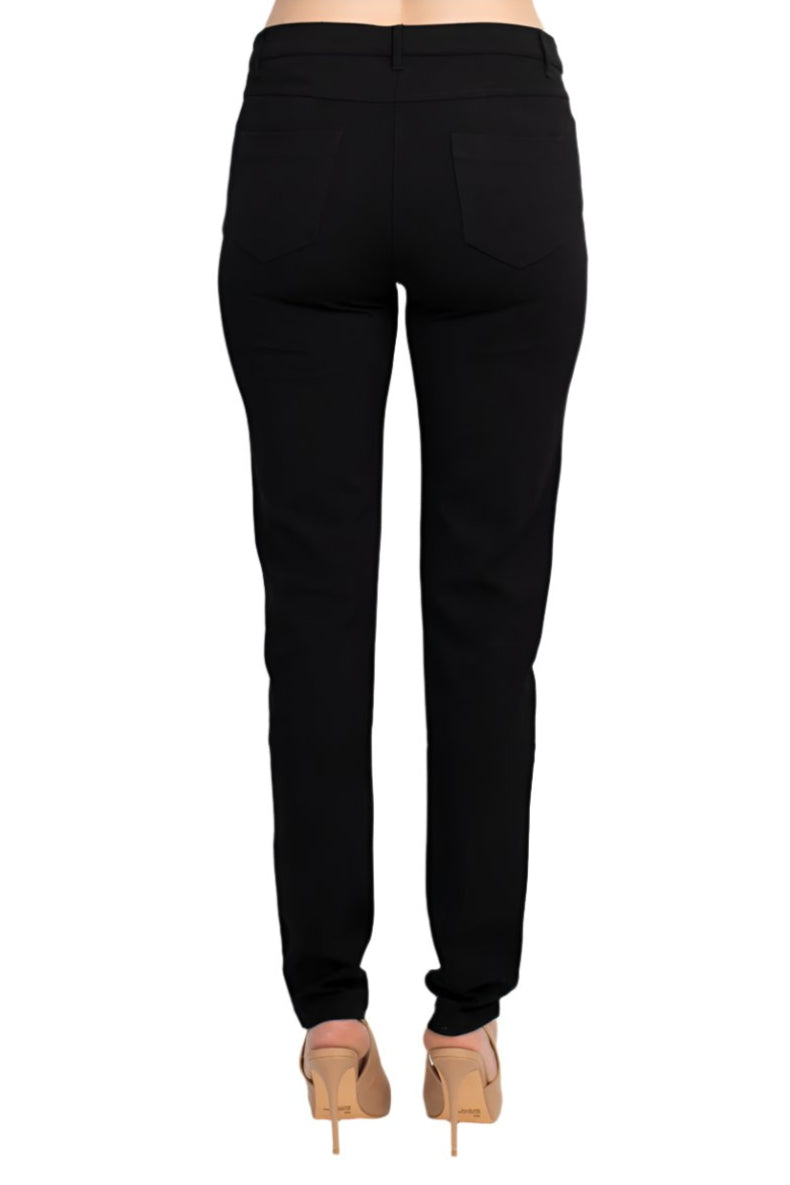 Alberto Makali Mid Waist Belt Hoop Zip Button Closure 5 Pocket Crepe Pant - BLACK - Back