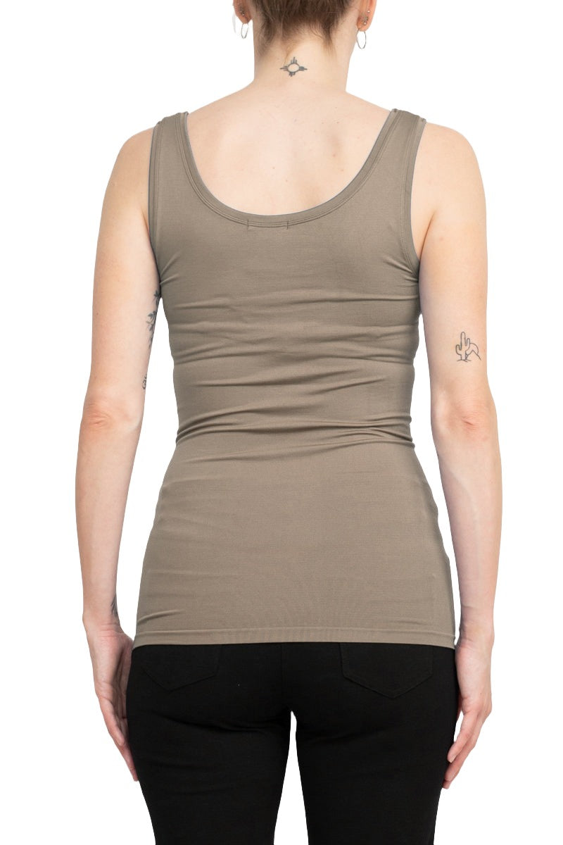 Alberto Makali Square Neck Sleeveless Solid Spandex Top - TAUPE - Back