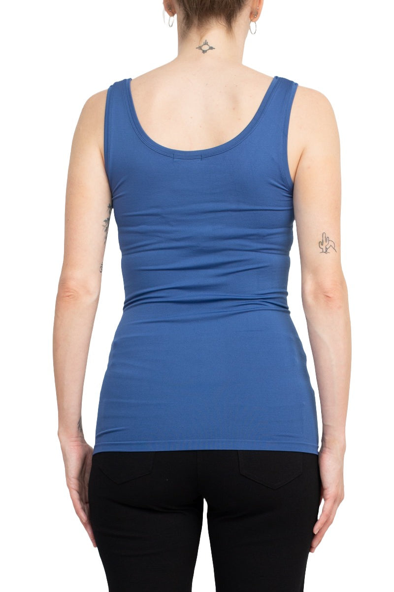 Alberto Makali Square Neck Sleeveless Solid Spandex Top - DENIM - Back