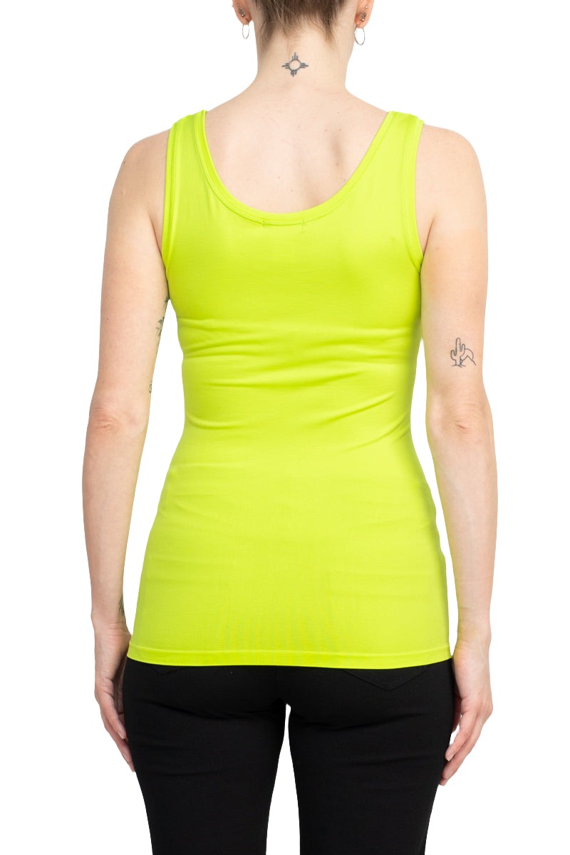 Alberto Makali Square Neck Sleeveless Solid Spandex Top - NEON GREEN - Back
