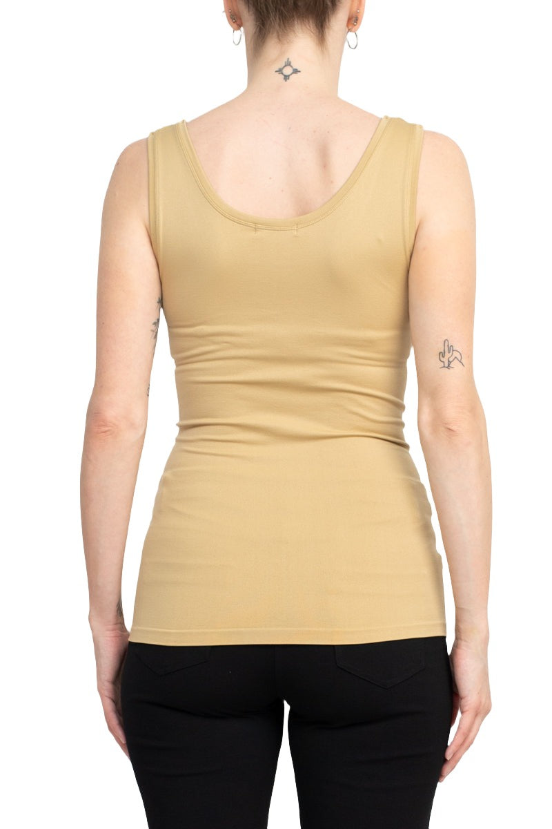 Alberto Makali Square Neck Sleeveless Solid Spandex Top - TAN - Back