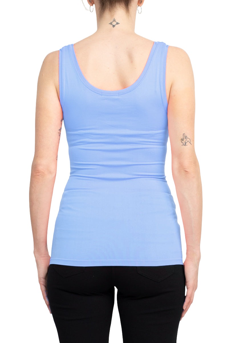 Alberto Makali Square Neck Sleeveless Solid Spandex Top - BABY BLUE - Back