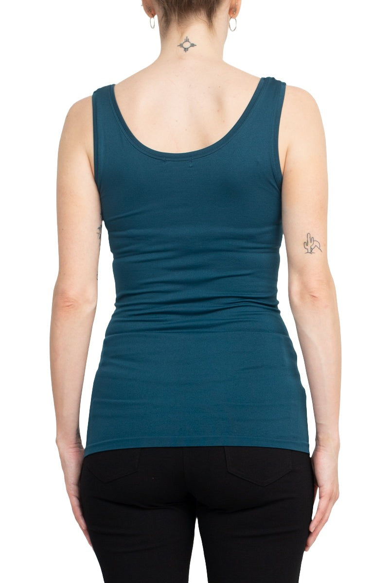 Alberto Makali Square Neck Sleeveless Solid Spandex Top - PEACOCK - Back