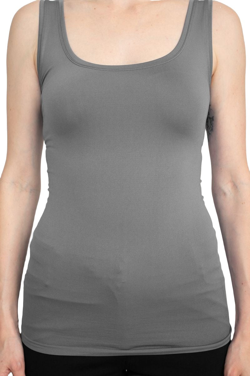 Alberto Makali Square Neck Sleeveless Solid Spandex Top - DARK GREY - Fabric