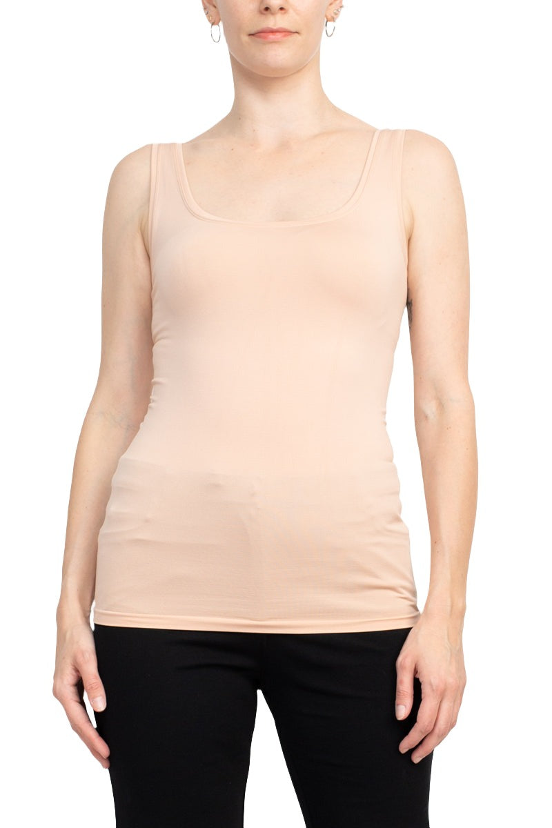 Alberto Makali Square Neck Sleeveless Solid Spandex Top - DUSTY PINK - Front