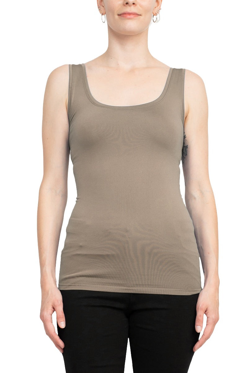 Alberto Makali Square Neck Sleeveless Solid Spandex Top - TAUPE - Front