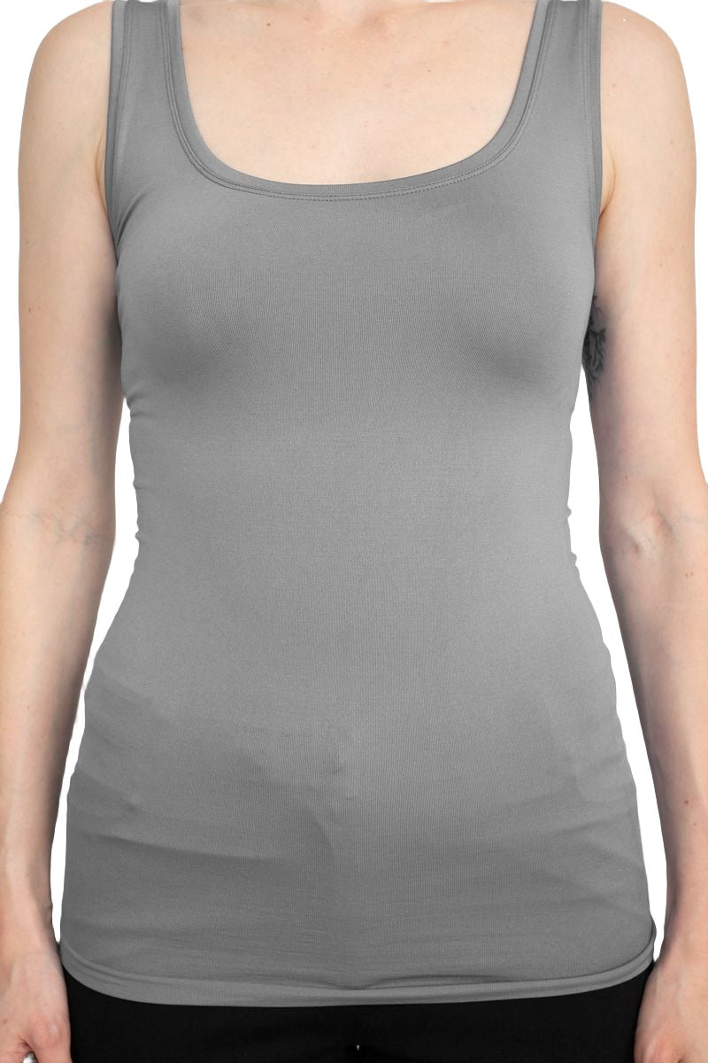 Alberto Makali Square Neck Sleeveless Solid Spandex Top - GREY - Fabric
