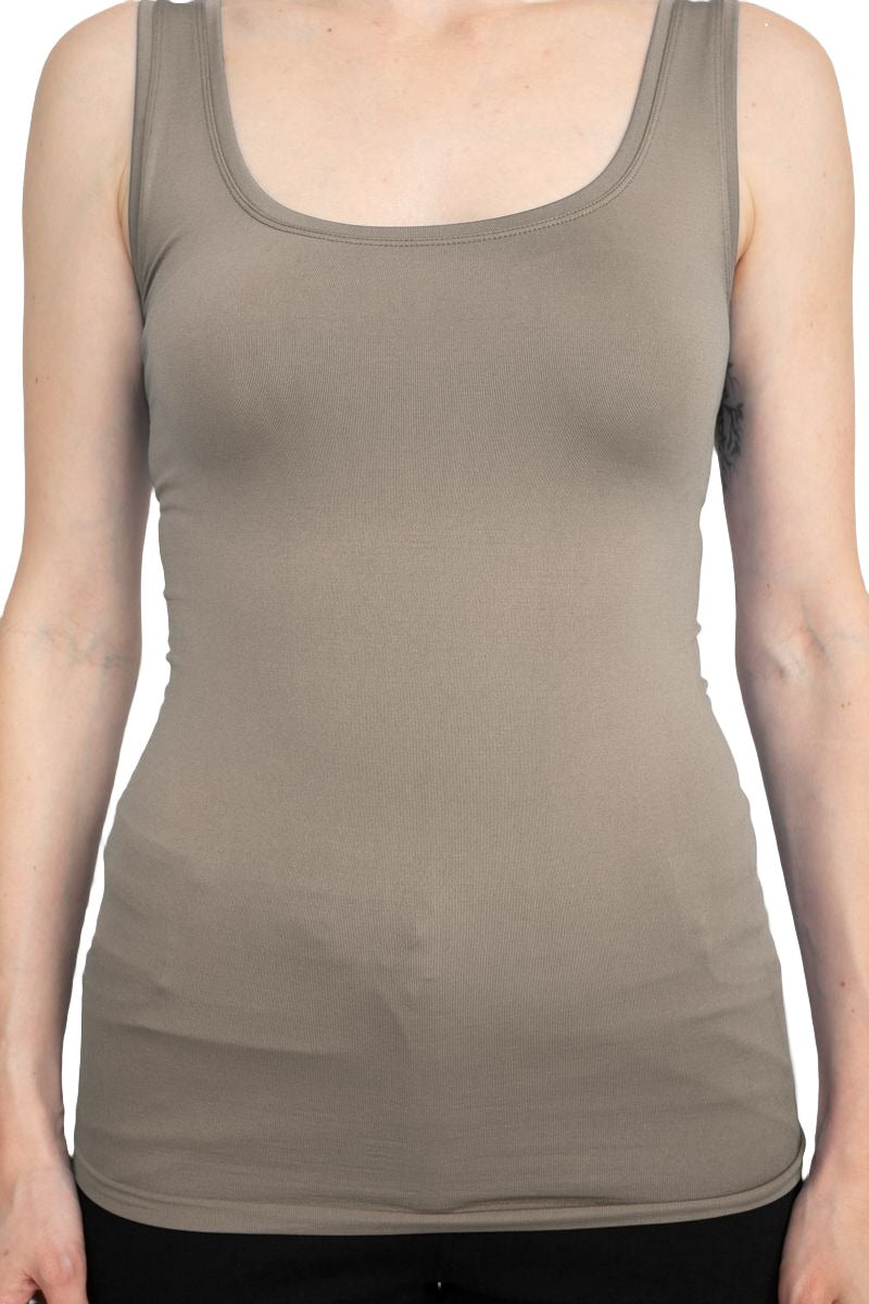 Alberto Makali Square Neck Sleeveless Solid Spandex Top - TAUPE - Fabric